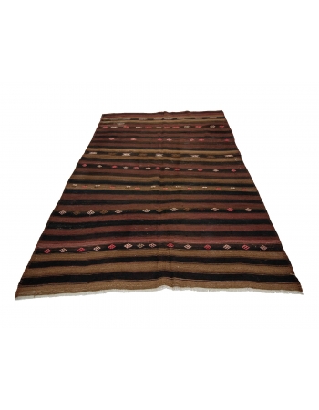 Striped Vintage Turkish Wool Kilim Rug - 5`7" x 8`6"