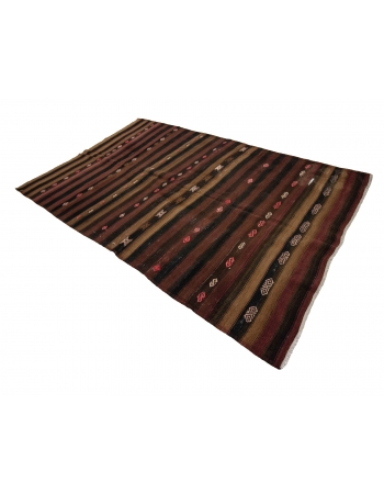 Striped Vintage Turkish Wool Kilim Rug - 5`7" x 8`6"