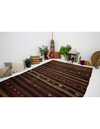 Striped Vintage Turkish Wool Kilim Rug - 5`7" x 8`6"