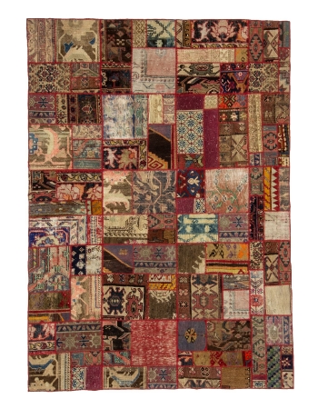 Colorful Vintage Turkish Patchwork Rug - 5`9" x 8`0"