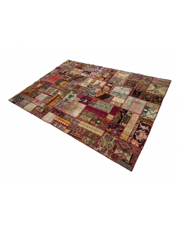 Colorful Vintage Turkish Patchwork Rug - 5`9" x 8`0"