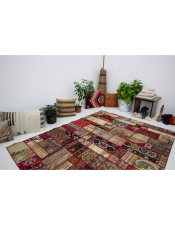 Colorful Decorative Vintage Patchwork Rug - 4`9" x 6`4"