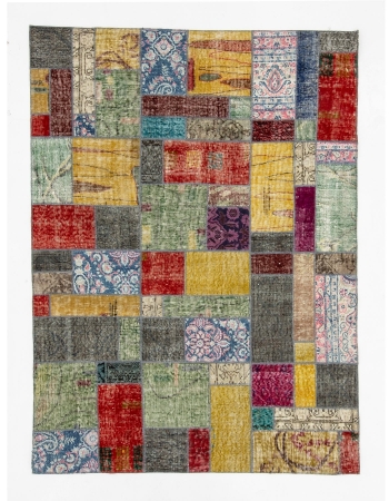 Colorful Decorative Vintage Turkish Patchwork Rug - 4`10" x 6`7"