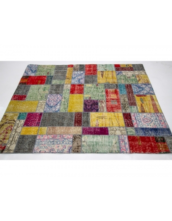 Colorful Decorative Vintage Turkish Patchwork Rug - 4`10" x 6`7"