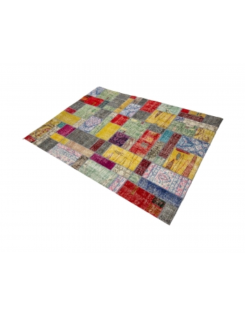 Colorful Decorative Vintage Turkish Patchwork Rug - 4`10" x 6`7"