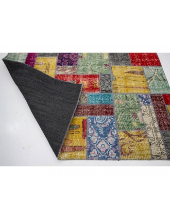 Colorful Decorative Vintage Turkish Patchwork Rug - 4`10" x 6`7"