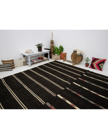 Striped Large Vintage Turkish Kilim Rug - 11`2" x 12`8"