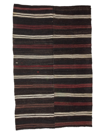 Burgundy & Black Striped Vintage Large Kilim - 8`4" x 13`0"