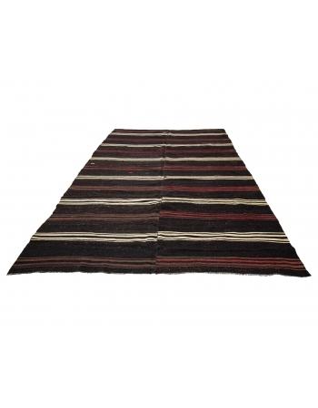 Burgundy & Black Striped Vintage Large Kilim - 8`4" x 13`0"