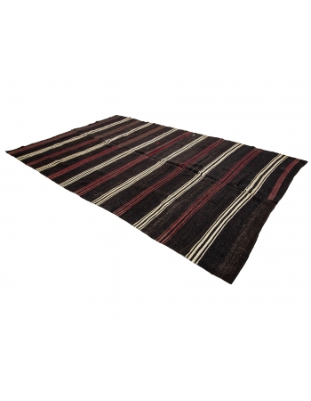 Burgundy & Black Striped Vintage Large Kilim - 8`4" x 13`0"