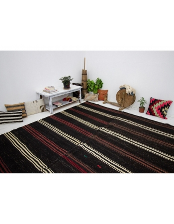 Burgundy & Black Striped Vintage Large Kilim - 8`4" x 13`0"