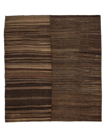 Large Brown Striped Vintage Kilim Rug - 11`3" x 12`2"