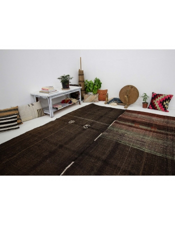 One Of a Kind Vintage Brown Kilim - 7`4