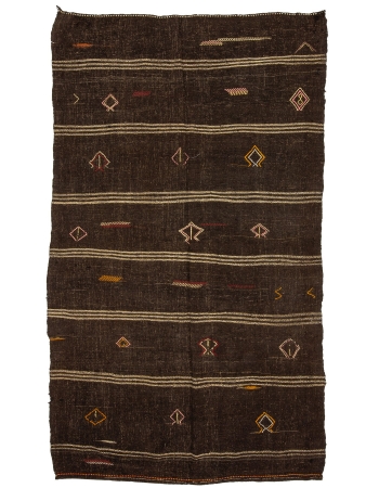 Brown Vintage Embroidered Modern Kilim Rug - 6`1" x 10`2"