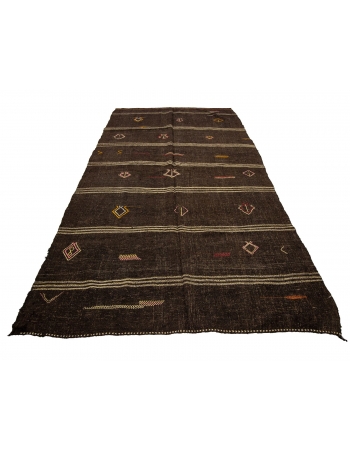 Brown Vintage Embroidered Modern Kilim Rug - 6`1" x 10`2"