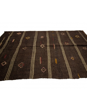 Brown Vintage Embroidered Modern Kilim Rug - 6`1" x 10`2"