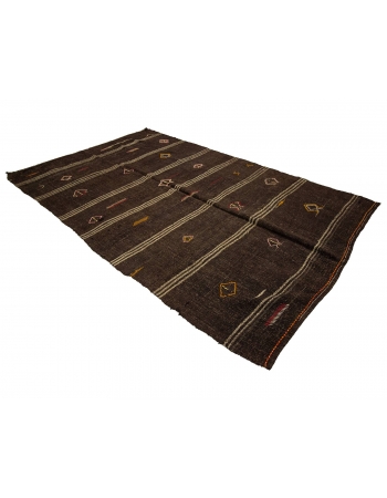 Brown Vintage Embroidered Modern Kilim Rug - 6`1" x 10`2"