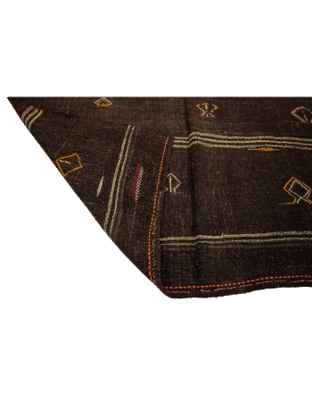 Brown Vintage Embroidered Modern Kilim Rug - 6`1" x 10`2"