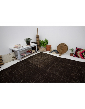 Vintage Modern Dark Brown Kilim Rug - 7`3" x 9`4"