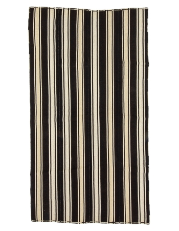 Dark Brown & Ivory Vintage Striped Kilim Rug - 4`11" x 9`0"