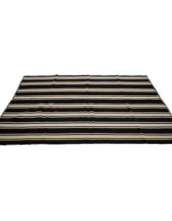 Dark Brown & Ivory Vintage Striped Kilim Rug - 4`11" x 9`0"