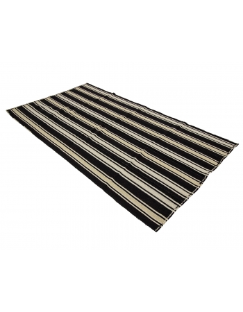 Dark Brown & Ivory Vintage Striped Kilim Rug - 4`11" x 9`0"