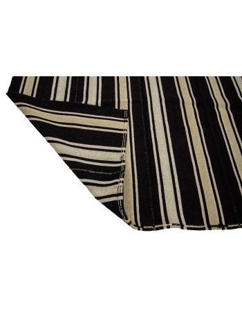 Dark Brown & Ivory Vintage Striped Kilim Rug - 4`11" x 9`0"