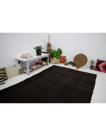 Dark Brown Vintage Goat Hair Kilim Rug - 5`5" x 10`2"