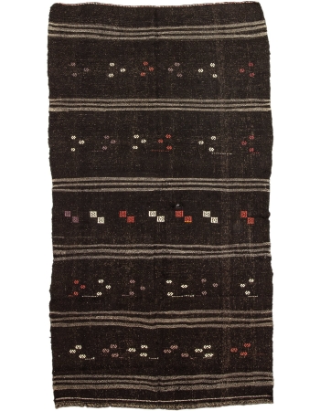 Brown Vintage Embroidered Modern Kilim Rug - 5`7" x 10`8"