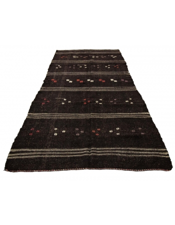 Brown Vintage Embroidered Modern Kilim Rug - 5`7" x 10`8"