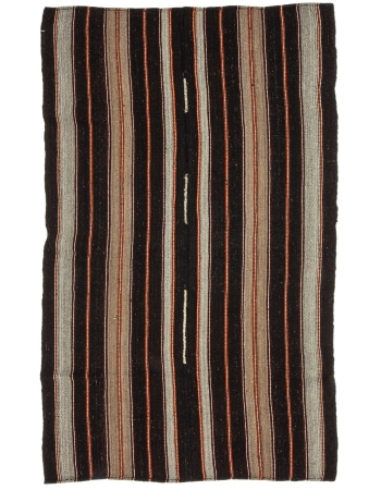 Brown & Orange Striped Vintage Kilim Rug - 5`6" x 9`1"