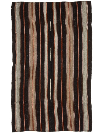 Brown & Orange Striped Vintage Kilim Rug - 5`6" x 9`1"