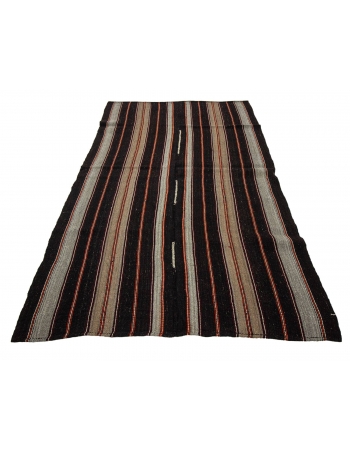 Brown & Orange Striped Vintage Kilim Rug - 5`6" x 9`1"
