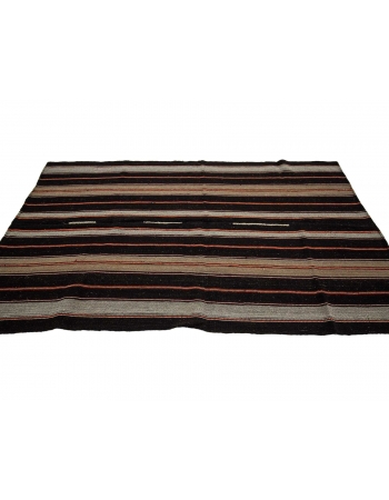 Brown & Orange Striped Vintage Kilim Rug - 5`6" x 9`1"