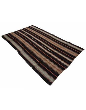 Brown & Orange Striped Vintage Kilim Rug - 5`6" x 9`1"