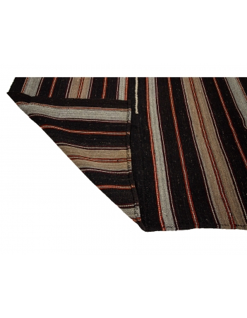 Brown & Orange Striped Vintage Kilim Rug - 5`6" x 9`1"