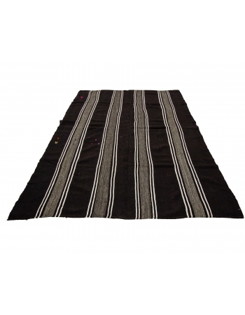 Brown & White Striped Vintage Kilim Rug - 7`7" x 10`4"