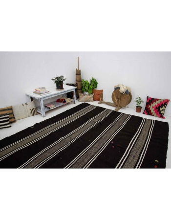 Brown & White Striped Vintage Kilim Rug - 7`7" x 10`4"