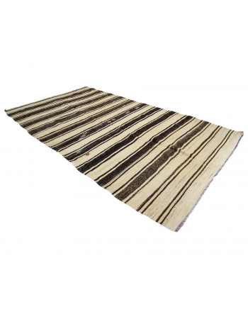 Striped Vintage Turkish Kilim Rug - 6`7" x 12`4"