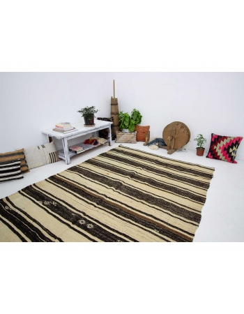 Striped Vintage Turkish Kilim Rug - 6`7" x 12`4"