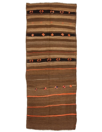 Orange & Brown Striped Vintage Kilim Rug - 4`1" x 10`4"