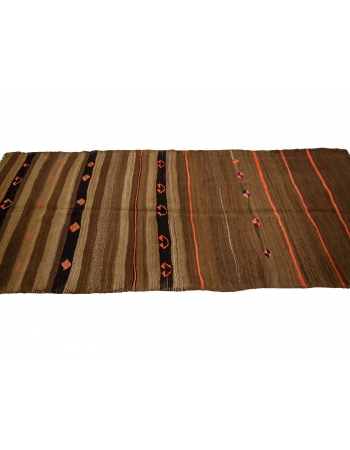 Orange & Brown Striped Vintage Kilim Rug - 4`1" x 10`4"