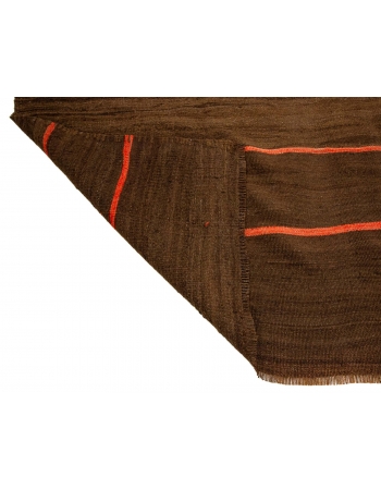 Orange & Brown Striped Vintage Kilim Rug - 4`1" x 10`4"