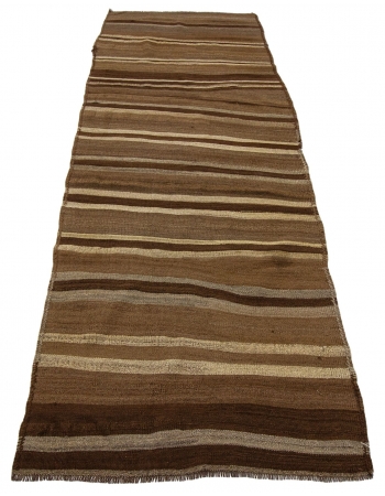 Handwoven Vintage Brown Striped Kilim Rug - 3`6" x 10`10"