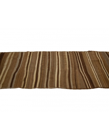 Handwoven Vintage Brown Striped Kilim Rug - 3`6" x 10`10"