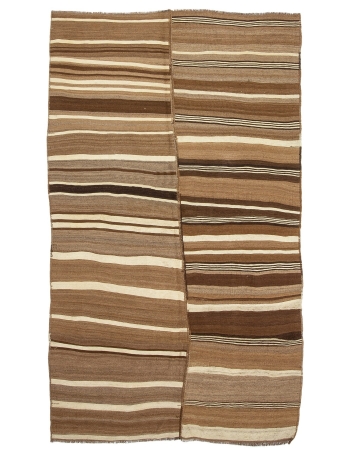 Striped Natural Vintage Brown Kilim Rug - 6`3" x 10`10"