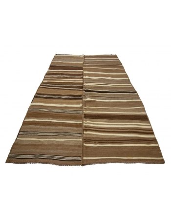 Striped Natural Vintage Brown Kilim Rug - 6`3" x 10`10"