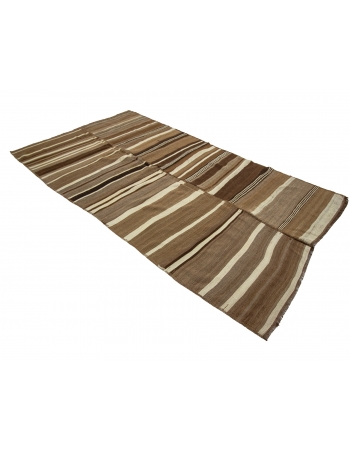 Striped Natural Vintage Brown Kilim Rug - 6`3" x 10`10"