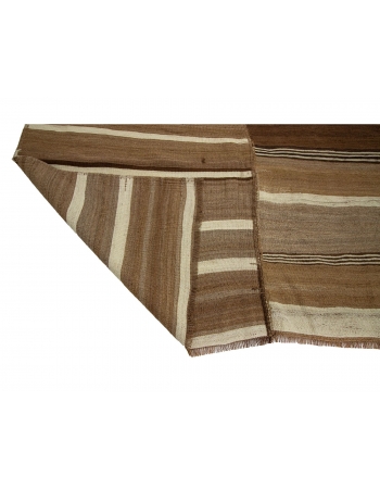 Striped Natural Vintage Brown Kilim Rug - 6`3" x 10`10"