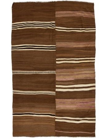 Large Natural Vintage Brown Striped Kilim Rug - 7`4" x 12`0"